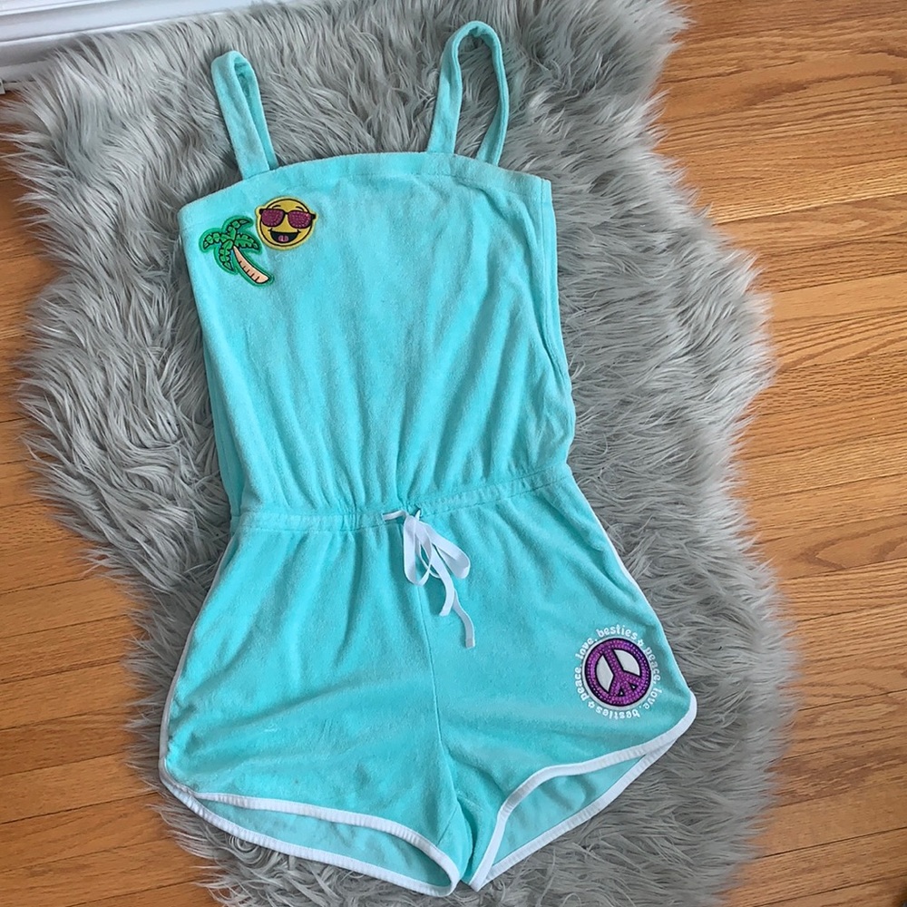 Justice Blue Shorts Romper with Elastic Waist and Adjustable Straps